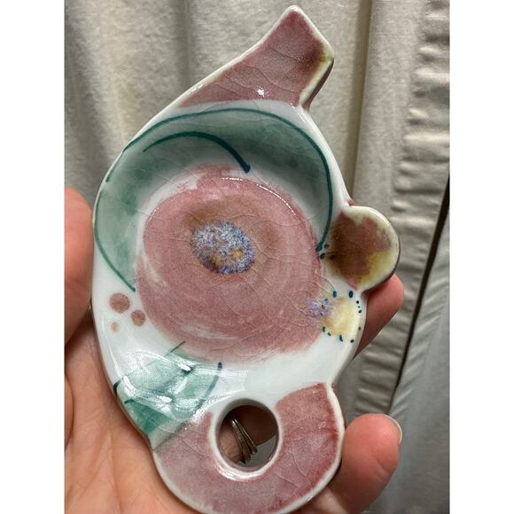 Hand Painted Ceramic - Artist Signed -Tea Bag Holder -Spoon Rest -Trinket Dish - Picture 9 of 13
